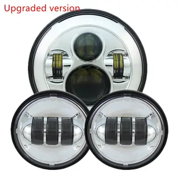 

7inch Chrome LED Headlight with 4.5 inch Matching Passing Fog Lamps For Motorcycles