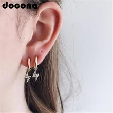 Docona панк Золотой цвет кристалл в форме молнии серьги гвоздики для женщин Девушка металла геометрической формы, гвоздики сережки oorbellen 3856
