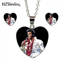 HES-026, nuevo, conjunto de joyas de corazón Elvis Presley, joyería Elvis Presley, estrella de Rock, pendientes de cristal Murano con forma de corazón, collar con colgante