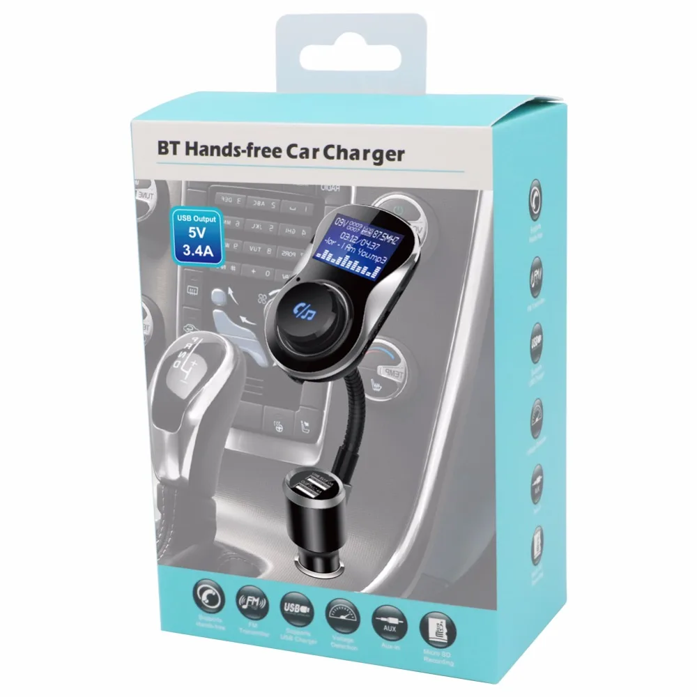 Yasokro FM модулятор передатчик автомобильного аудио MP3 плеер Bluetooth Handsfree Car Kit с 3.1A Quick Charge Dual USB Автомобильное Зарядное устройство