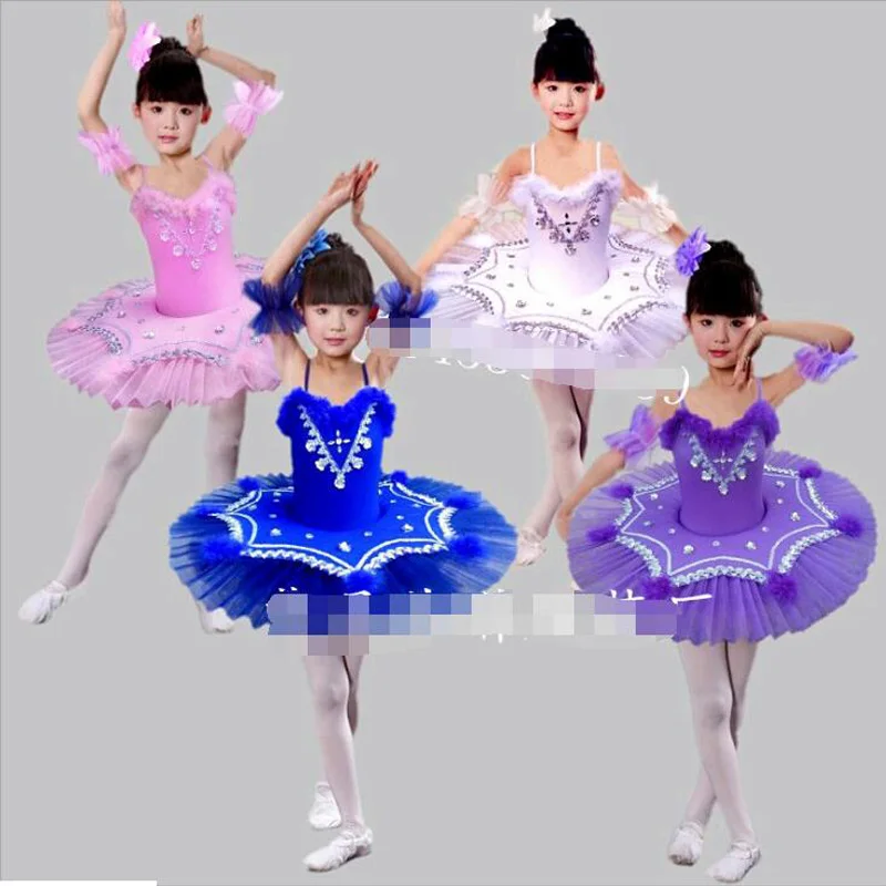 Purple Girls Swan Lake Ballet princess dance dress Costume Pink White