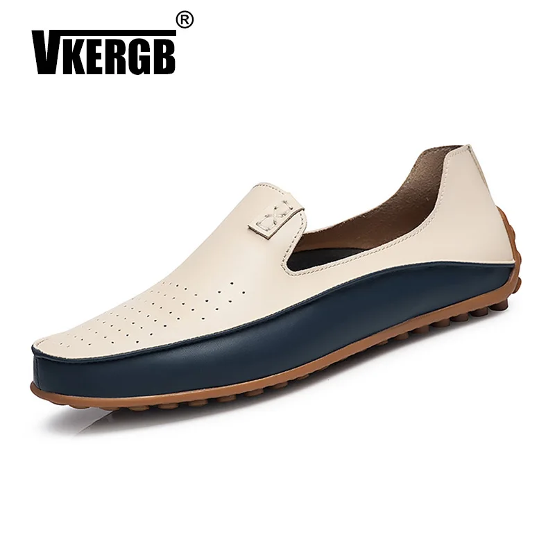 Vkergb New Mens Perforated Leather Shoes Big Size Summer Breathable Men Casual Fashion Genuine huismerk kopen in de aanbieding