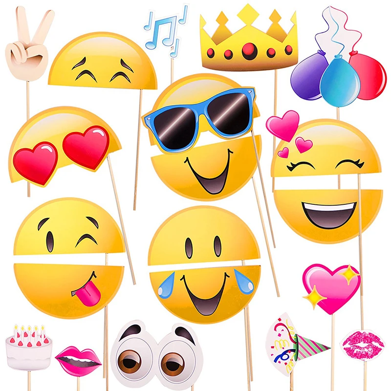 

1Set Emoji Photo Booth Props Party Mask Funny Smiley Photobooth Birthday Party Decoration Kids Gifts Event Party Supplies