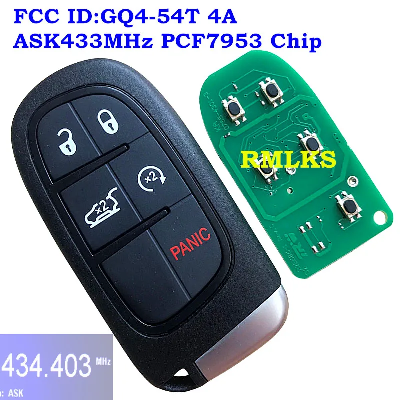 New 433MHz 4A Chip Remote Start Smart Car Key Fob for Air Suspension For Dodge Ram 1500 2500 2013-2017 FCC ID : GQ4-54T