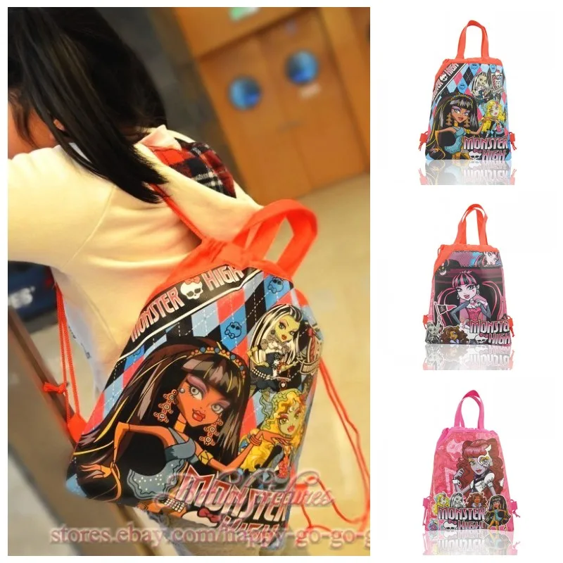 

1PC Monster High Children Drawstring Backpacks Shopping/Travel Bags 34*27CM Non Woven Fabrics Kids Xmas Party Gift Home Storage