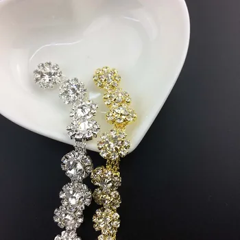 

flower rhinestone chain,9yards/lot,gold golden crystal glass rhinestone cup chain head band accessories,jewelry DIY collar trim