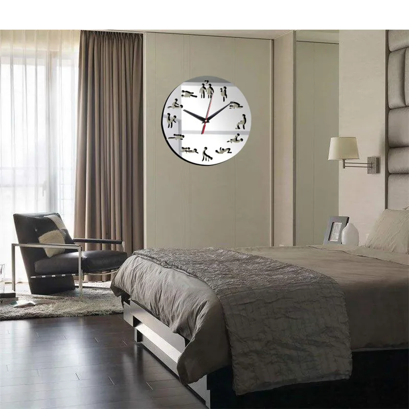 new sex position wall clock  modern design self adhesive 3d wall clock for living room mirror silent quartz watch sticker klok   (10)