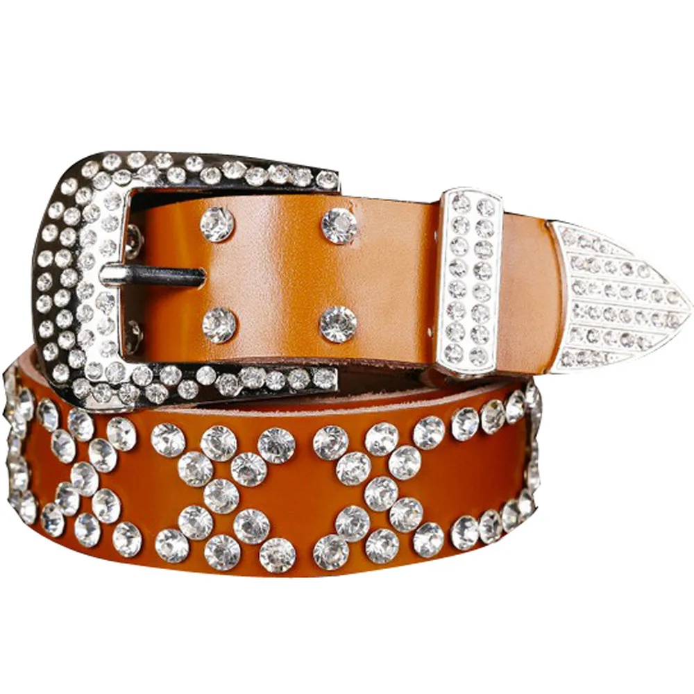 2018 высокое качество Atlas Western Cowgirl Bling кожаный ремень прозрачный горный хрусталь