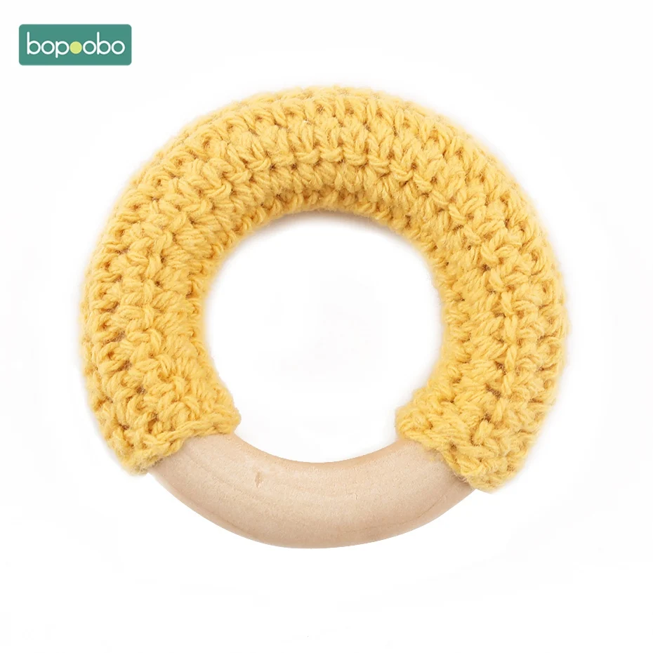 Bopoobo 3 шт. 50 мм деревянные кольца для вязания крючком деревянный круг пищевой Прорезыватель для зубов Детские Кольца для укусов DIY погремушка для новорожденного ребенка прорезыватель для зубов - Цвет: yellow ring