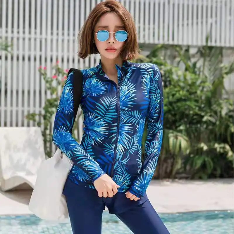 

Matching Rash Guards Set Women's Zip Rashguard Shirt Bra Leggings Trunks 4 Pieces Swim Suits Full Body Sun UV Protection