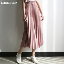 Длинная юбка новая женские Модные Высокая талия плиссированные однотонные Цвет Длина эластичная юбка Акции Леди Розовый Вечерние Повседневное Юбки для женщин