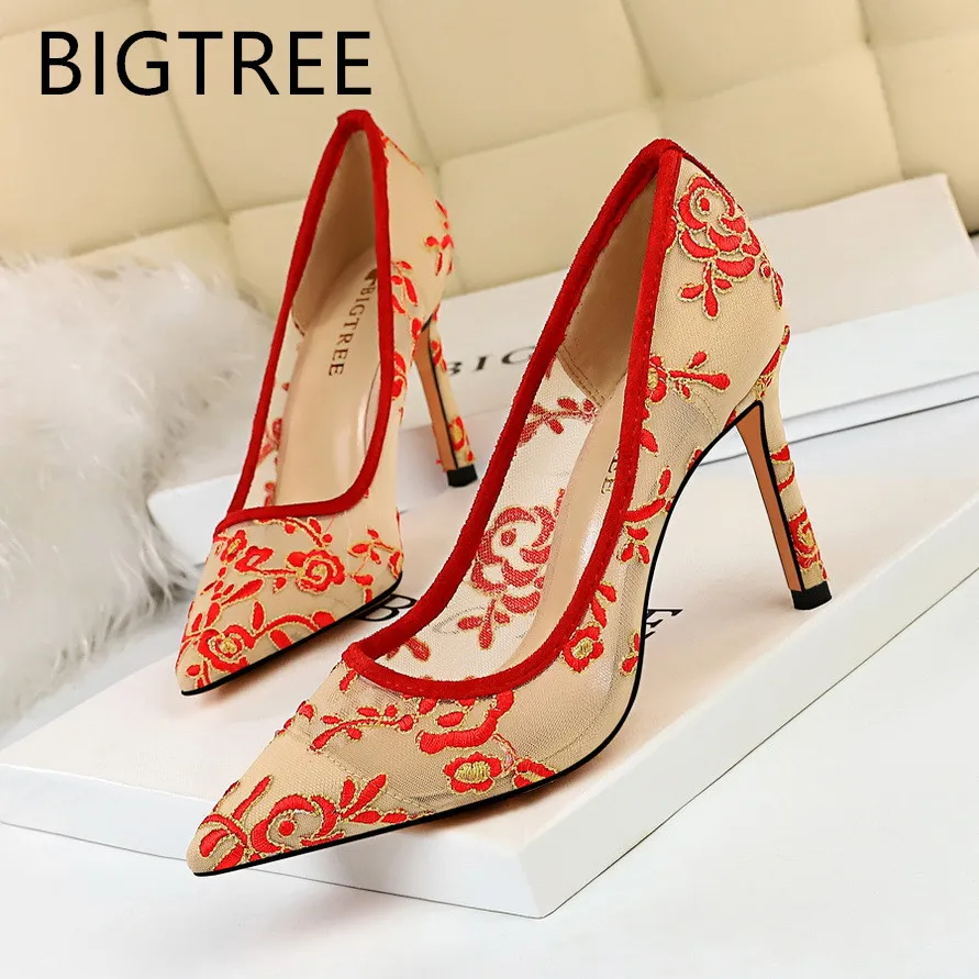 

dress shoes women embroidered ladies heels pumps women shoes fetish high heels tacones luxury shoes women designers black heels