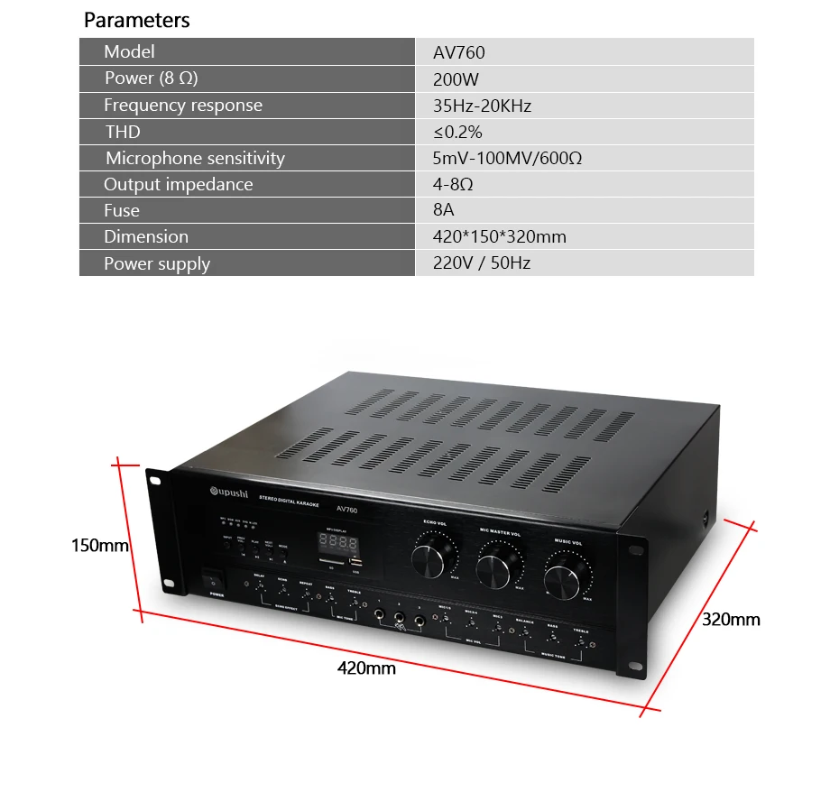 Oupushi домашний Bluetooth 120 Вт, 240 Вт, 360 Вт AC/DC микрофон 5 зоны PA моно усилитель с 70-100 вольт Выход с USB
