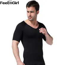 FeelinGirl Mens Slimming Body Shaper Tummy Belly Waist Girdle Cincher Tee Shirt Underwear Shapewear Bodysuit New -E