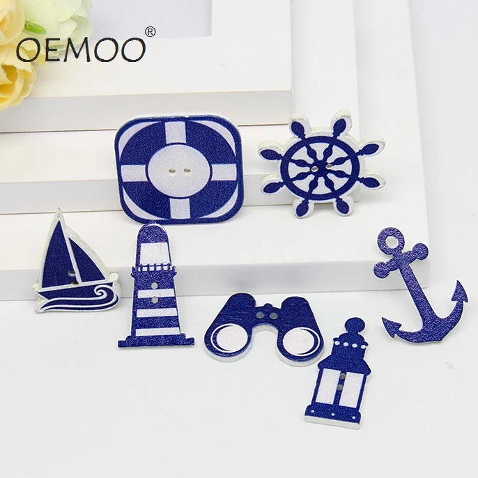 Кнопка скрапбукинга ButtonsWooden морские Рули якоря patternScrapbook 50 шт 2 отверстия