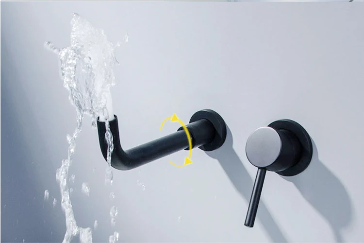 MOIIO Oil Rubbled Black Bathroom Faucet Single Handle Wall Mouned Water Mixer Tap Hot and Cold Sink Faucet Rotation Spout Crane MOIIO Oil Rubbled Black Bathroom Faucet Single Handle Wall Mouned Water Mixer Tap Hot and Cold Sink Faucet Rotation Spout Crane