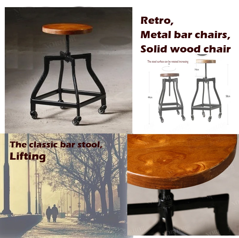 Vintage metal bar chair,bar chair lift,100% wooden bar chair,The pulley of the bar chair,wood stool,metal furniture