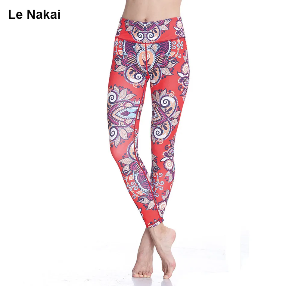 2017 New Red Lotus Print Yoga Leggings High Waist Women Fitness Workout Dance font b Running