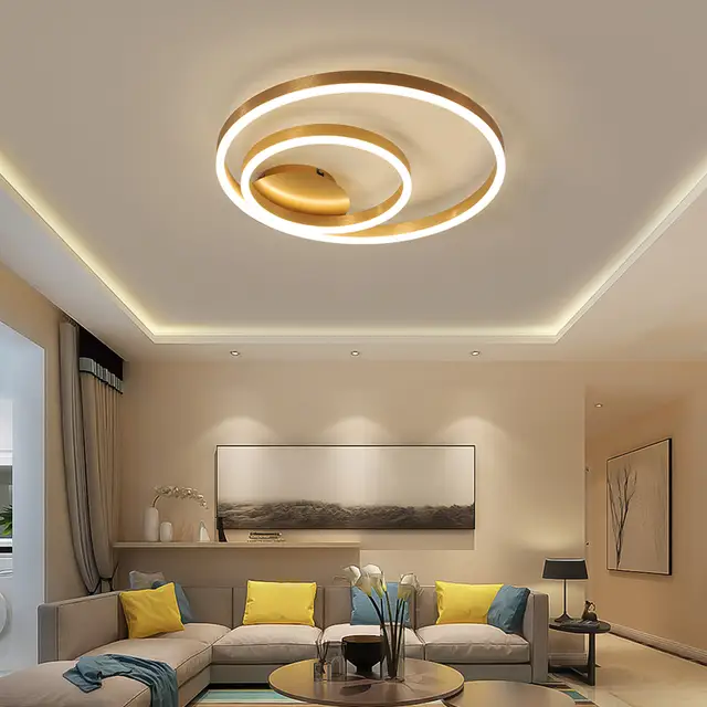 Master Bedroom Modern Led Ceiling Lights Romantic Round Simple Rings Living Room Bedroom Study Room Brushed Gold Ceiling Lamp