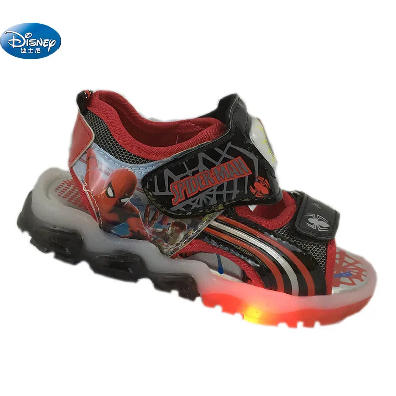 

kids Spider-Man sandals with LED light Cartoon shoes Summer children pu sport Beach shoes Europe size 26- 31