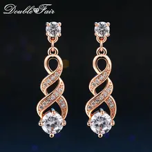 DoubleFair Четыре Коготь 6 мм кубический цирконий капля/свисающие свадебные серьги розовый золотистый/Серебристый ювелирные изделия для женщин DFE544 DFE725