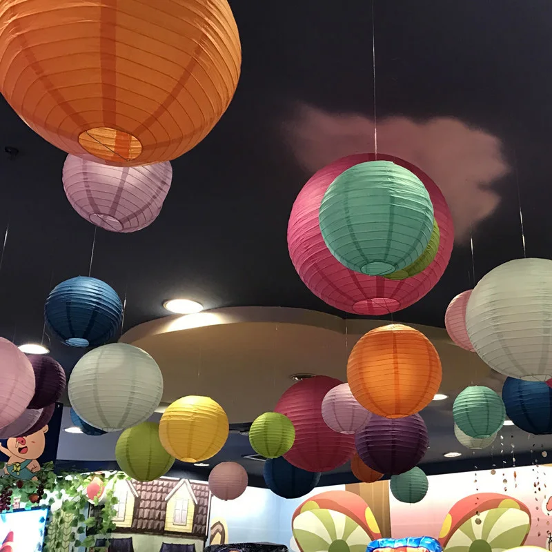 

5Pcs 10-30cm Multicolor Round Paper Lantern Wedding Party Decor Supplies Chinese Handmade Craft DIY Hanging Paper Lantern Ball
