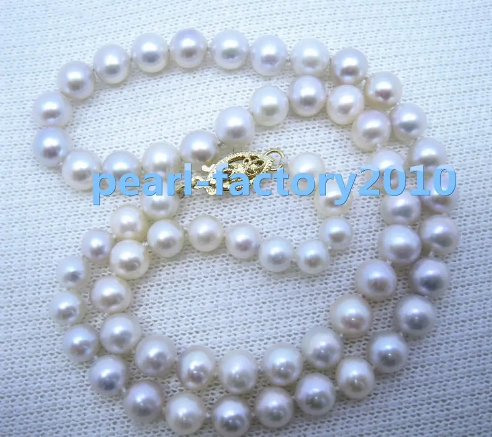 

19" round 18" A 7-6MM SOUTH SEA NATURAL White PEARL NECKLACE 14K GOLD CLASP (0926)