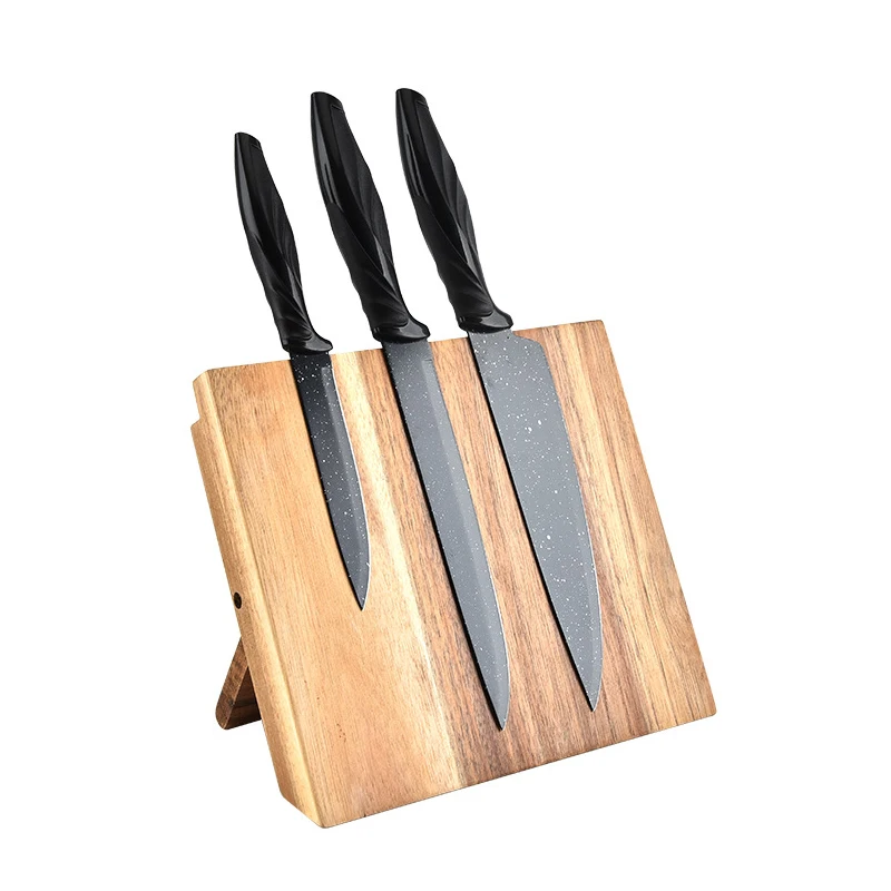 

Natural Acacia Wood Magnetic Knife Block Without Knives, Cutting Board, Foldable Knife holder and Storage Rack