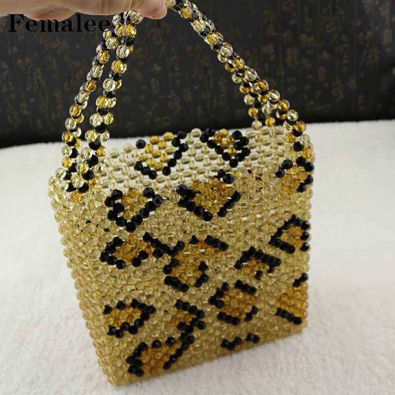 

FEMALEE New Luxury Beading Ladies Summer Fashion Handbag Evening Party Bags Women's Casual Leopard Print Beaded Transparent Flap