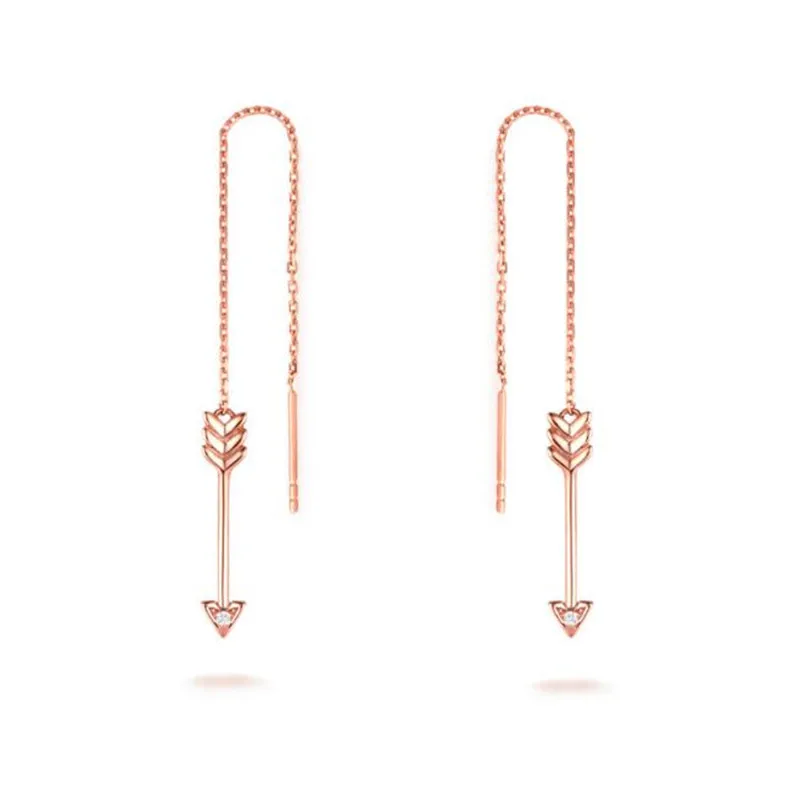 

100% 18K Gold Cupid Arrow Earrings Pending Drop Earings Fashion Jewelry Women Ear Line Long Chain Dangle Earrings Bijouterie