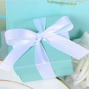 

Free shipping blue paper wedding gift boxes with white ribbon 6.5*6.5*3.8cm, 200 pcs/lot , GL143