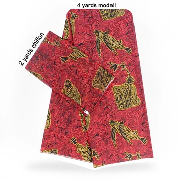 

2 Pcs Set 4 Yards African Ankara Prints Modell Material & 2 Yards Chiffon Ankara Chiffon Fabric YBXM-43
