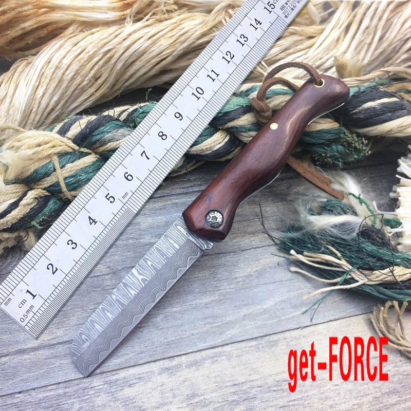 

get-FORCE New Damascus Rescue Folding Knives,Hunting Knife Yellow Sandalwood Handle Outdoor Pocket Knife,Survival Camping Tools