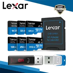 Lexar 32-512 ГБ микро TF SD карта Бесплатный адаптер для карты памяти 95mbs 633x SDHC Uhs-1 U1 U3 A1 A2 для дрона Gopro Dji видеокамера