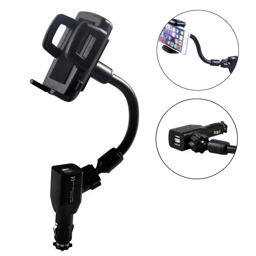 

CARPRIE High Quality Universal Car Mobile Phone Holder Stand 2 Ports USB Charger Mount For iPhone 5 6 6s 7 Plus New 18Apr30