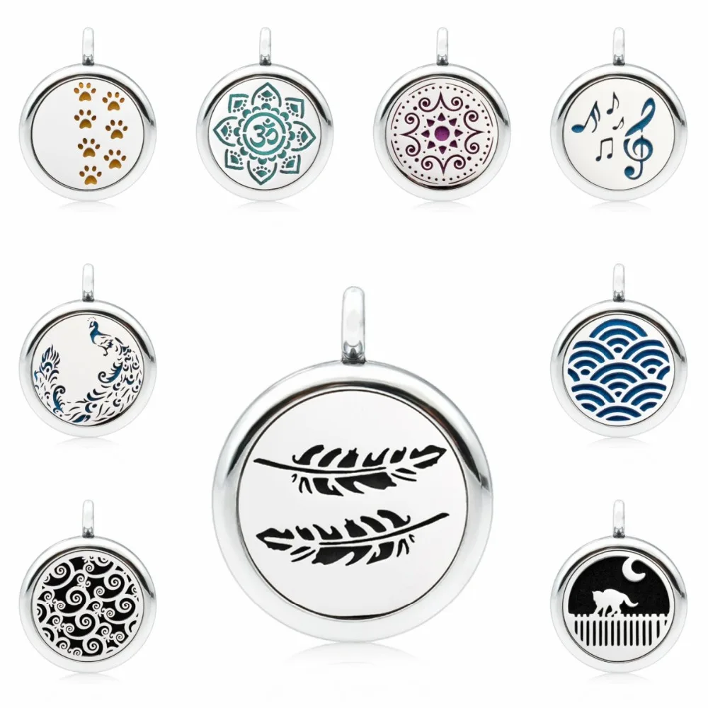 

Feather Unicorn Peacock Paw 25mm Magnetic Essential Oil Aromatherapy Perfume Diffuser Locket Necklace Pendant 5pcs Pads Random