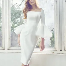 Women Dress summer white organza flare sleeve sexy bodycon sheath party club ball dress casual work office bandage dreses 9863