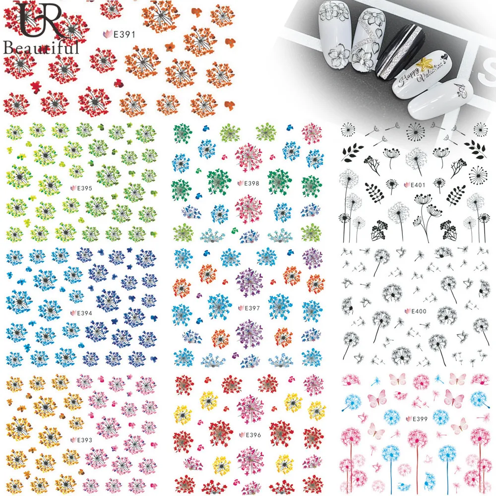 

1 Sheet Beautiful Colorful Flowers 3D Nail Stickers DIY Manicure Decals Fashion Nail Art Decorations Tools E391-401