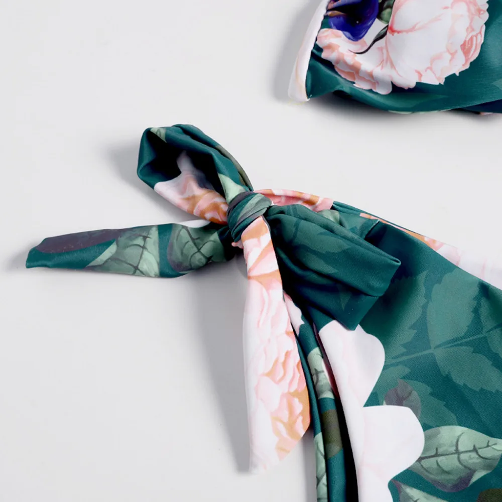 2019 Woman hanging neck green leaf print sexy split bikini suit swimsuit beach sports swimsuit push up mujer brasile 40M29 (5)