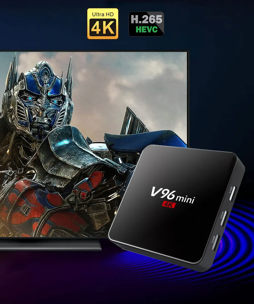 TV Box HD 4K H.265 Android 7,1 Allwinner H3 4 ядра компьютерной приставки к телевизору 2+ 16 Гб поддерживает YouTube Netflix WI-FI 1,5 ГГц приставка h96