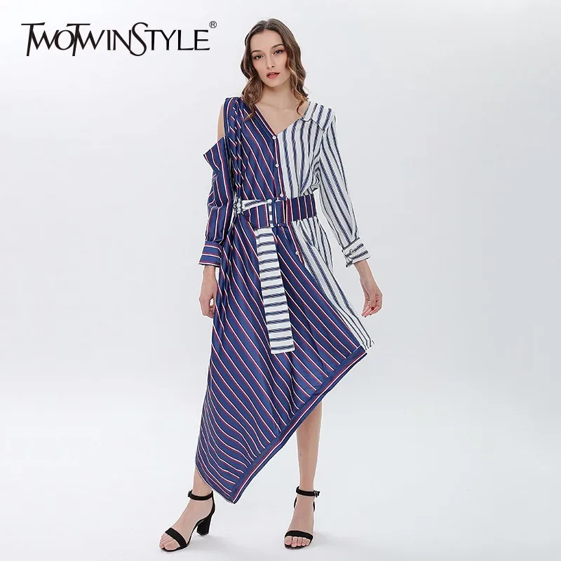 TWOTWINSTYLE рубашка в полоску сексуальное платье женские Лоскутные Повседневные