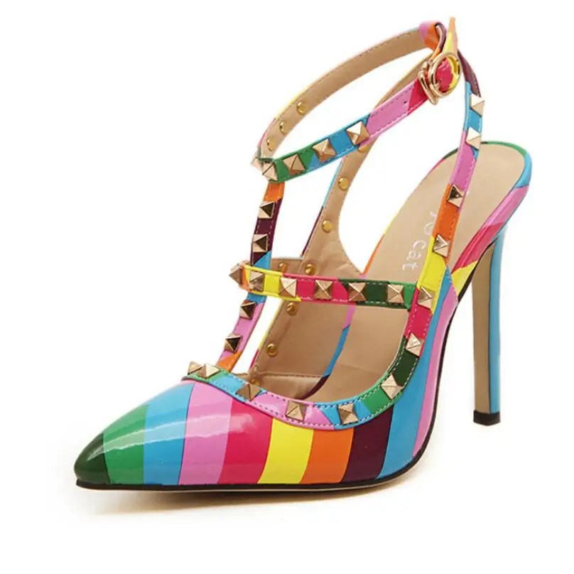 women fashion rainbow color  wrap toe buckle 9CM super high 