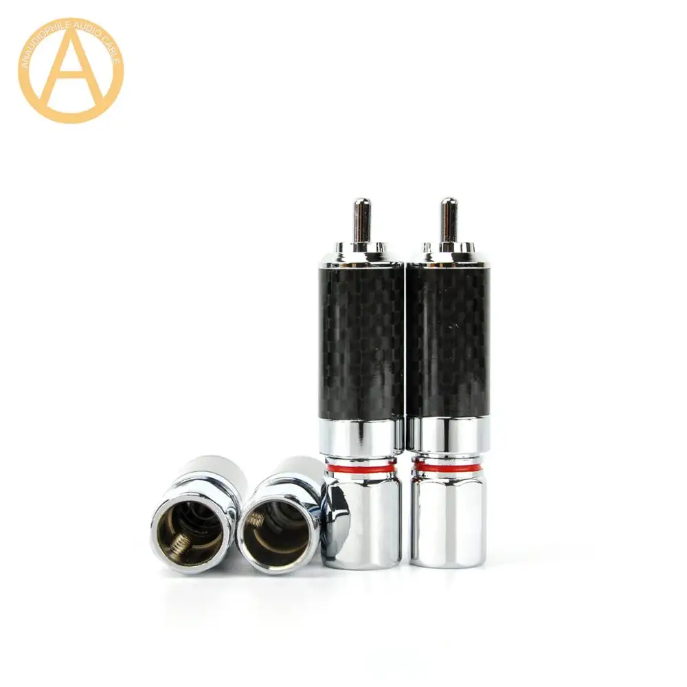 HIFI RCA Plug Connector Rhodium Plated RCA Plug Connector Self-Locking Carbon Fibre Shell For Audio RCA Coaxial Cable DIY