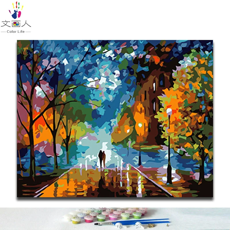 

Colorful city street picture Paint by numbers with kits on canvas drawing paintings by numbers lover waking for room wall decor