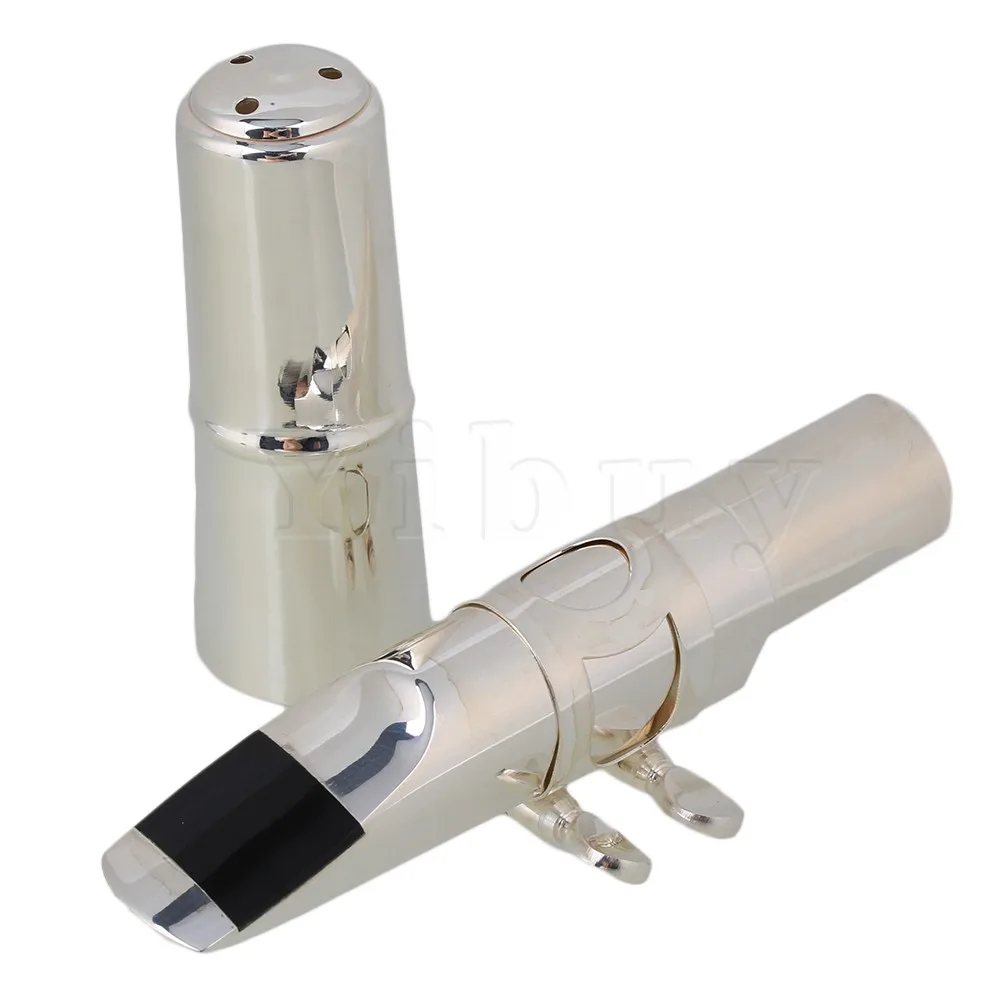 

Yibuy Tenor Saxophone Brass Mouthpiece with Cap Ligature #7 Silver Plated 11cm