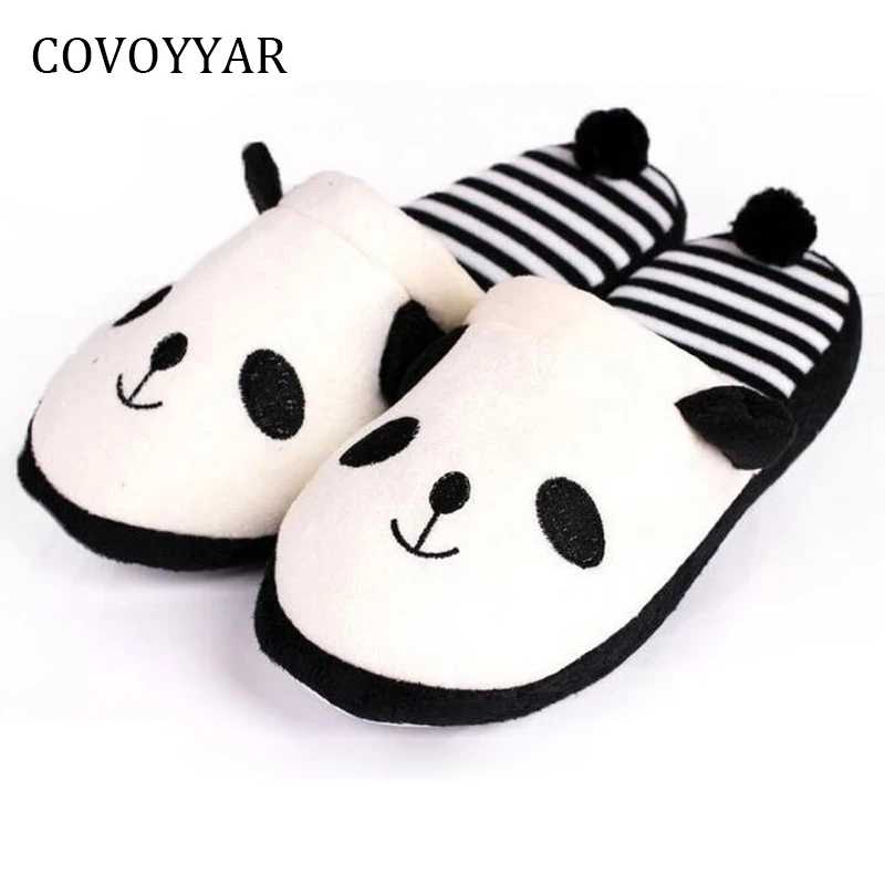 

COVOYYAR Cute Panda Warm Women Home Slippers 2018 Autumn Winter Soft Cartoon Pattern Women Indoor Shoes Slip On WSL563