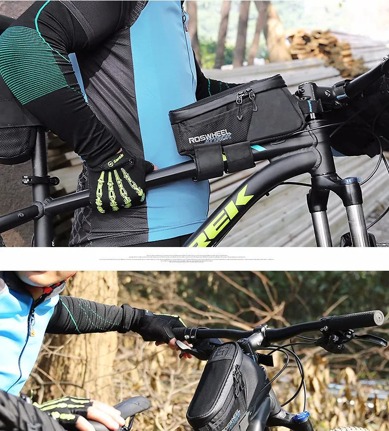 Discount ROSWHEEL Bike Accessories 1.5L 100% Waterproof Bicycle Bag Front Frame Tube Triangle Bag MTB Bike Folding Bike Front Bag 6