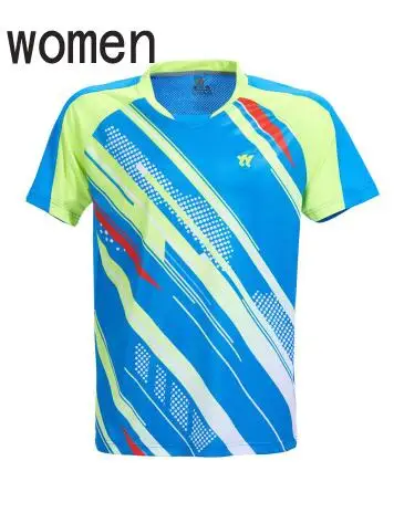 Бадминтон одежда трикотаж Для мужчин/Для женщин рубашка, женский теннис футболка, настольный теннис рубашки, полиэстер быстро высыхающая теннис Футболка 7649C - Цвет: women blue shirt