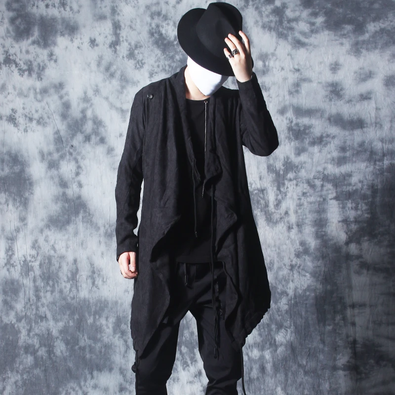 New Windbreaker Men's Long Dark Black Wizard Cloak Coat Robes Trench Coat Men Mens Gothic Fashion Rompeviento Larga Hombre