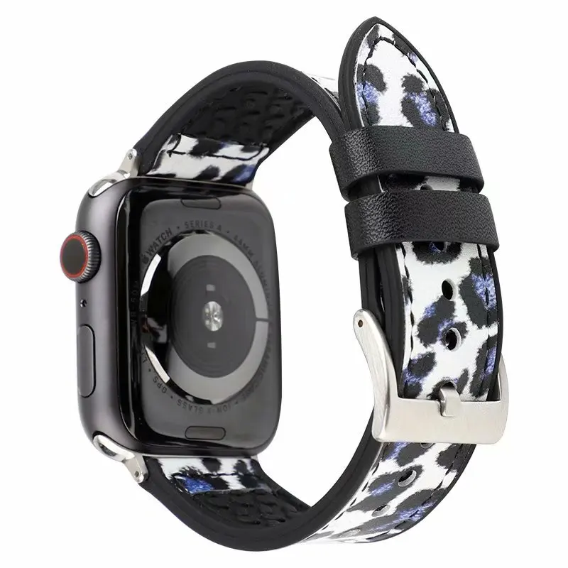Леопардовая натуральная кожа и силиконовый ремешок для часов Apple Watch Series 4 3 2 1 38 мм